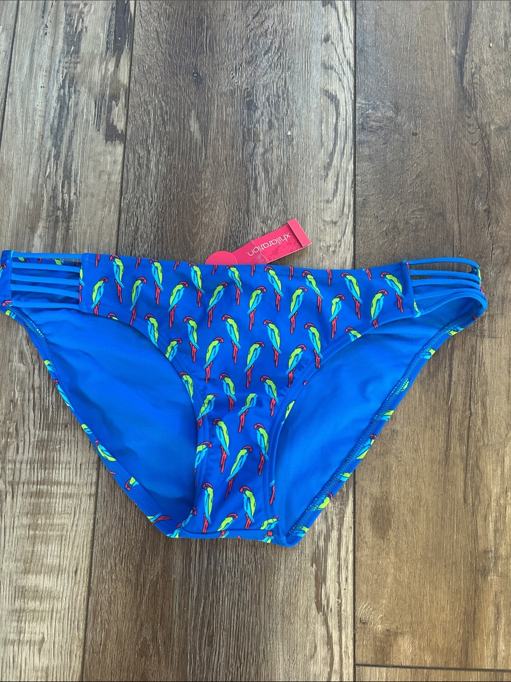 Xhilaration Blue Bikini Bottoms with Colorful Parrot Print
